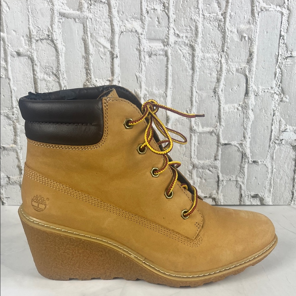 Timberland Women's Amston‎ 6 Inch Wheat Nubuck Wedge Heel Boots Size 8 - Picture 4 of 15